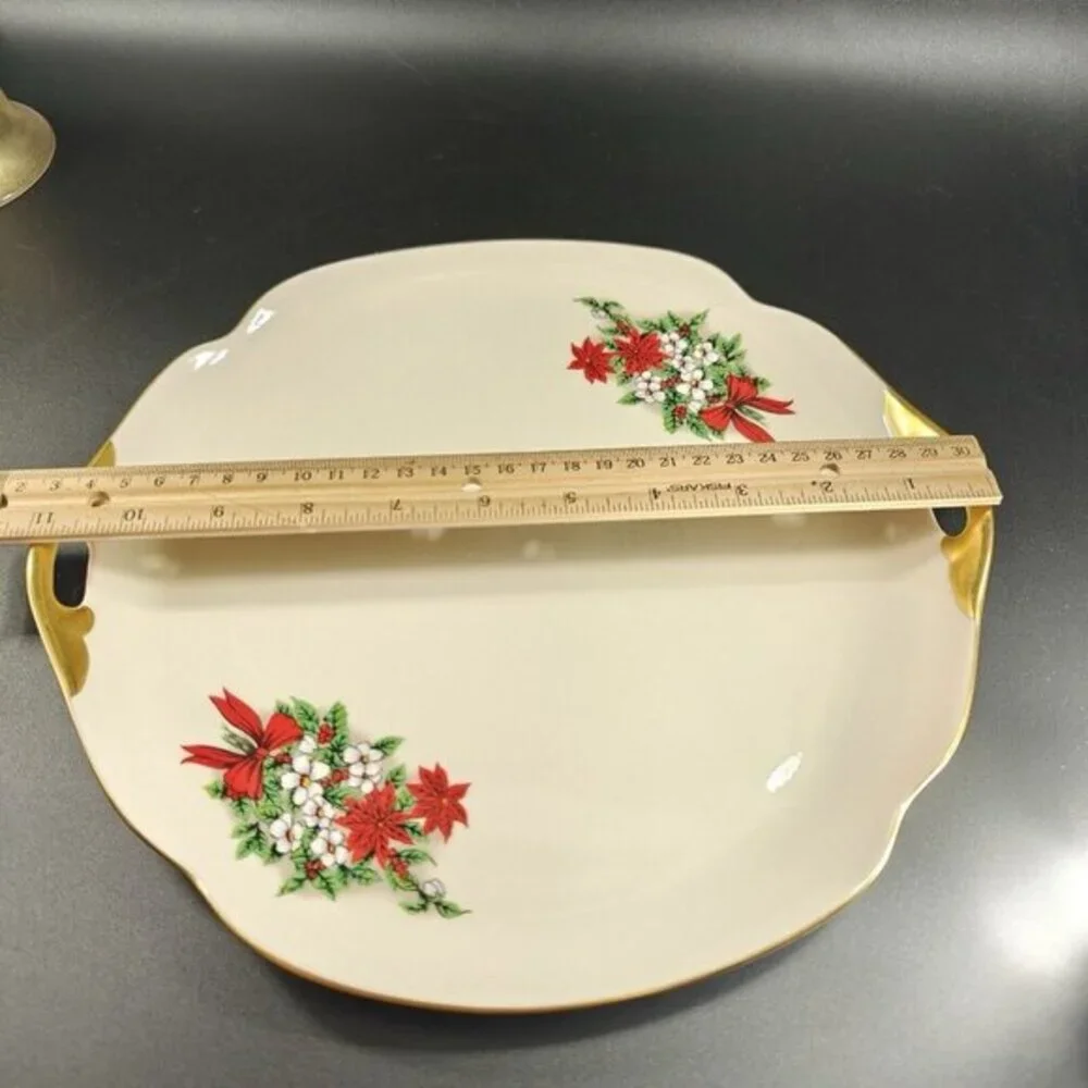 Pickard China Hand Decorated Poinsettia Plate Platter Porcelain USA Holiday VTG‎